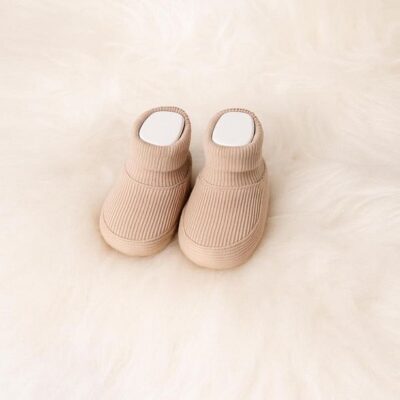 %100 Organik Unisex Bebek Patik Fitilli Esnek Bebek Patiği Kahverengi