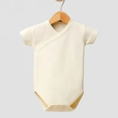 %100 Organik Pamuklu Çıtçıtlı Bebek Body Zıbın Bej