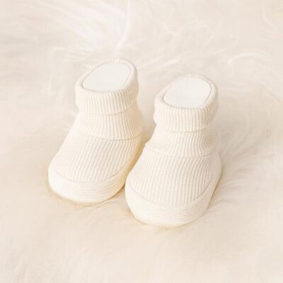 %100 Organik Unisex Bebek Patik Fitilli Esnek Bebek Patiği Bej