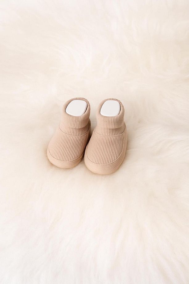 %100 Organik Unisex Bebek Patik Fitilli Esnek Bebek Patiği Kahverengi