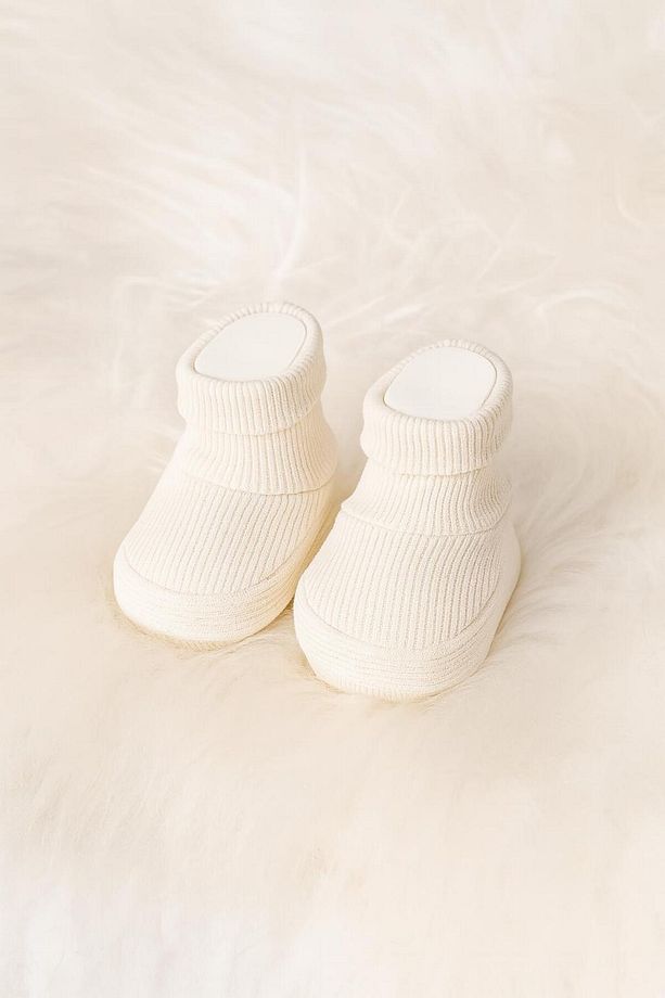 %100 Organik Unisex Bebek Patik Fitilli Esnek Bebek Patiği Bej